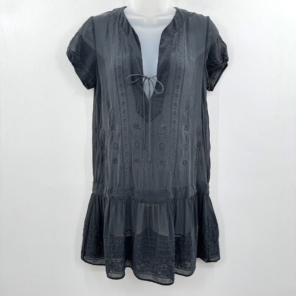 VTG Juicy Couture Y2K Silk Embroidered Sheer Top Size S/M Black Boho Whimsigoth - Picture 1 of 11